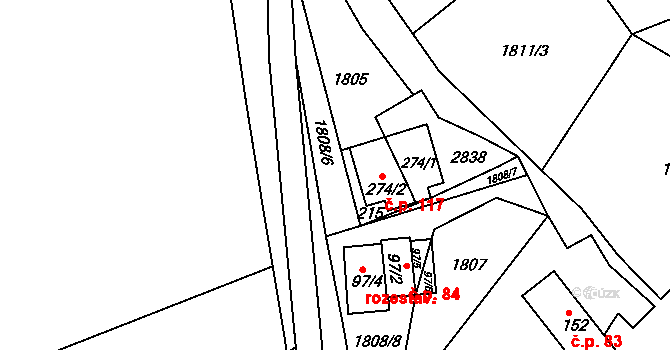 Lipová 117 na parcele st. 274/2 v KÚ Lipová u Slavičína, Katastrální mapa