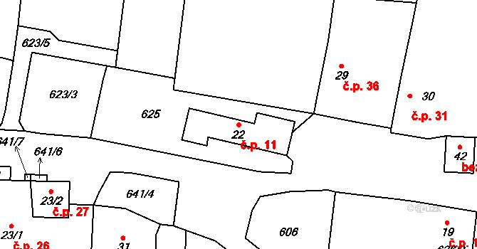 Svojnice 11, Strunkovice nad Blanicí na parcele st. 22 v KÚ Svojnice, Katastrální mapa