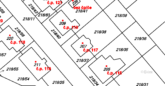 Jarohněvice 117 na parcele st. 207 v KÚ Jarohněvice, Katastrální mapa