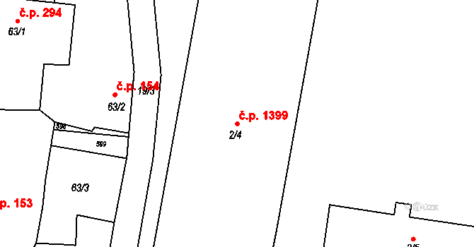 Rudná 1399 na parcele st. 2/4 v KÚ Dušníky u Rudné, Katastrální mapa