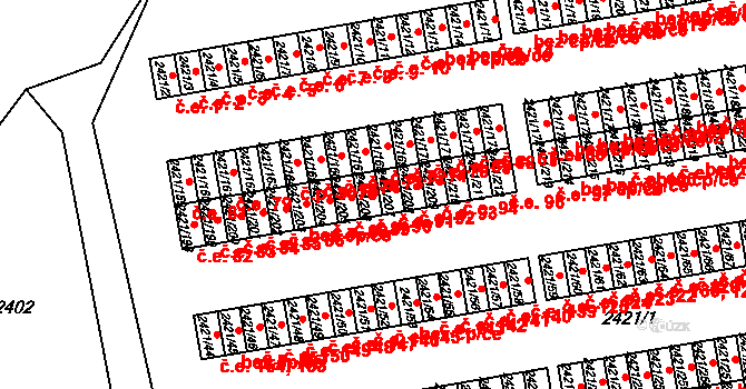 Nouzka 90, Vyškov na parcele st. 2421/206 v KÚ Vyškov, Katastrální mapa