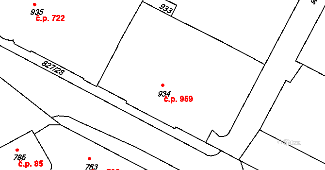 Předměstí 959, Litoměřice na parcele st. 934 v KÚ Litoměřice, Katastrální mapa