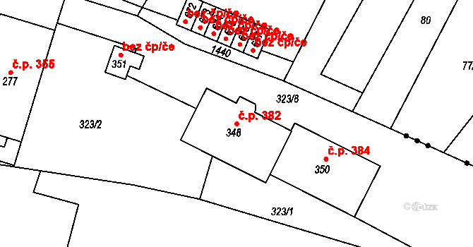 Rohoznice 382 na parcele st. 348 v KÚ Rohoznice u Hořic, Katastrální mapa