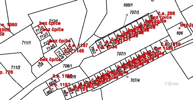 Děčín II-Nové Město 1034, Děčín na parcele st. 708/2 v KÚ Děčín, Katastrální mapa