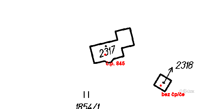 Čeladná 845 na parcele st. 2317 v KÚ Čeladná, Katastrální mapa