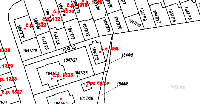 Bystřice nad Pernštejnem 458 na parcele st. 1847/72 v KÚ Bystřice nad Pernštejnem, Katastrální mapa