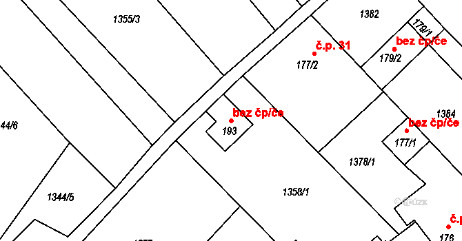 Hrabyně 38084104 na parcele st. 193 v KÚ Hrabyně, Katastrální mapa