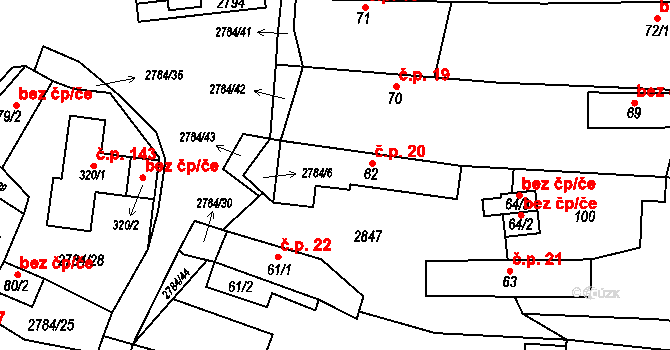 Vrbětice 20, Vlachovice na parcele st. 62 v KÚ Vrbětice, Katastrální mapa