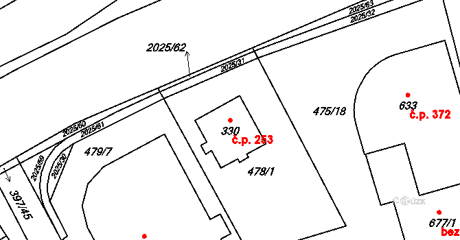 Louky 253, Zlín na parcele st. 330 v KÚ Louky nad Dřevnicí, Katastrální mapa