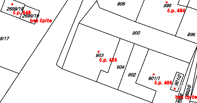Želechovice nad Dřevnicí 485 na parcele st. 903 v KÚ Želechovice nad Dřevnicí, Katastrální mapa