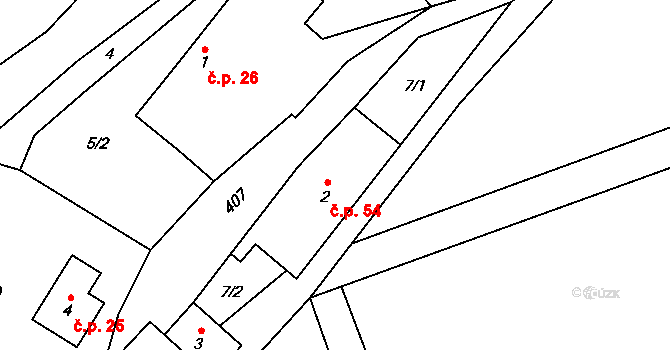 Mladecko 54 na parcele st. 2 v KÚ Mladecko, Katastrální mapa