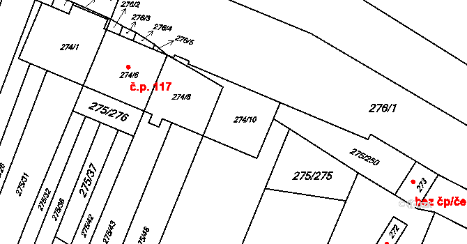 Pustiměř 117 na parcele st. 274/1 v KÚ Pustiměř, Katastrální mapa