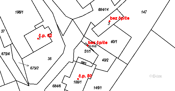 Bystřice nad Pernštejnem 50129104 na parcele st. 51/2 v KÚ Rovné, Katastrální mapa