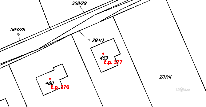 Dobratice 377 na parcele st. 459 v KÚ Dobratice, Katastrální mapa