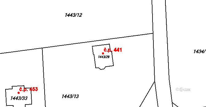 Hnojník 441 na parcele st. 1443/29 v KÚ Hnojník, Katastrální mapa