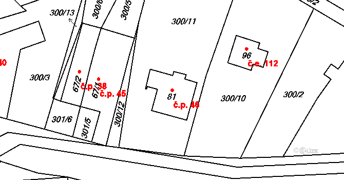 Čenkov 46, Třešť na parcele st. 81 v KÚ Čenkov u Třešti, Katastrální mapa