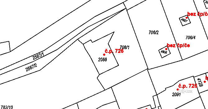 Beroun-Závodí 726, Beroun na parcele st. 2088 v KÚ Beroun, Katastrální mapa