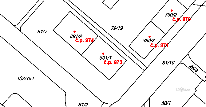 Neratovice 873 na parcele st. 891/1 v KÚ Neratovice, Katastrální mapa