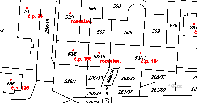 Černolice 188 na parcele st. 53/1 v KÚ Černolice, Katastrální mapa