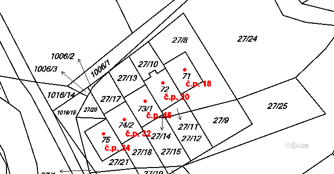 Psárov 20 na parcele st. 72 v KÚ Psárov, Katastrální mapa