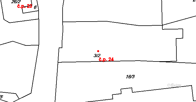 Čilá 24 na parcele st. 3/2 v KÚ Čilá, Katastrální mapa