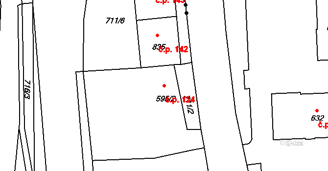 Olivětín 124, Broumov na parcele st. 595/2 v KÚ Broumov, Katastrální mapa