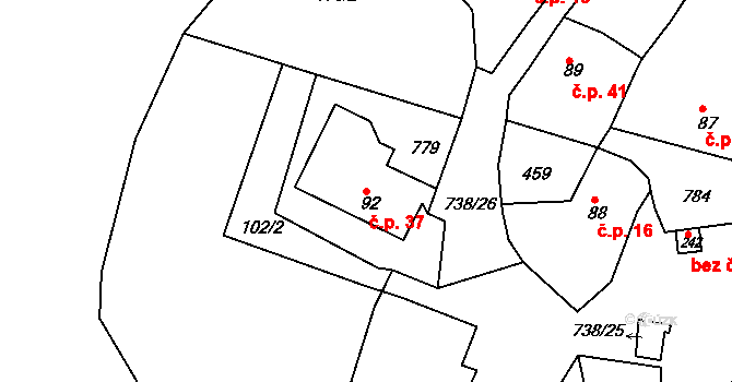 Zájezd 37, Česká Skalice na parcele st. 92 v KÚ Zájezd u České Skalice, Katastrální mapa