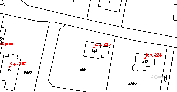 Vlčovice 226, Kopřivnice na parcele st. 348 v KÚ Vlčovice, Katastrální mapa