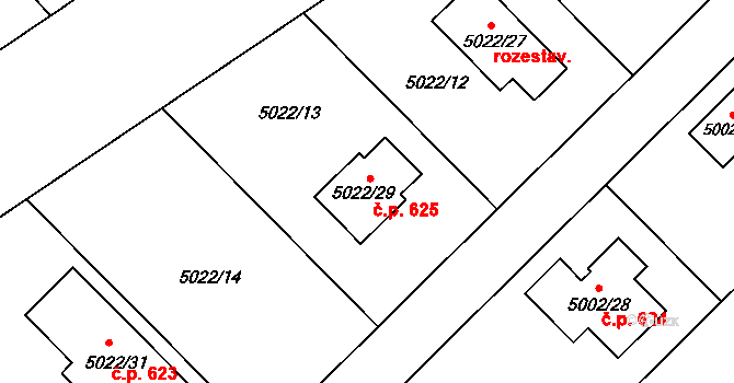 Sviadnov 625 na parcele st. 5022/29 v KÚ Sviadnov, Katastrální mapa