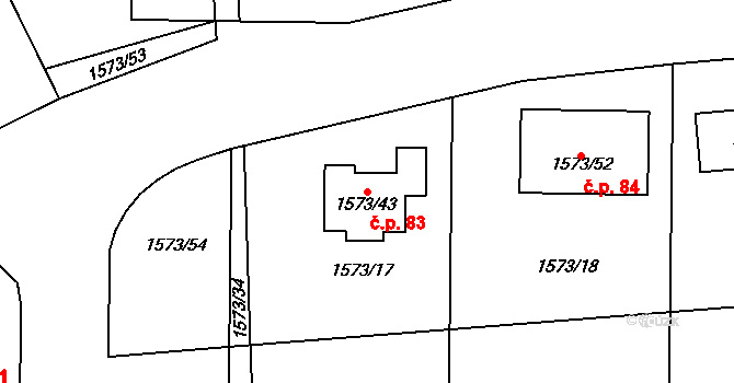 Záblatí 83 na parcele st. 1573/43 v KÚ Záblatí u Osové Bítýšky, Katastrální mapa