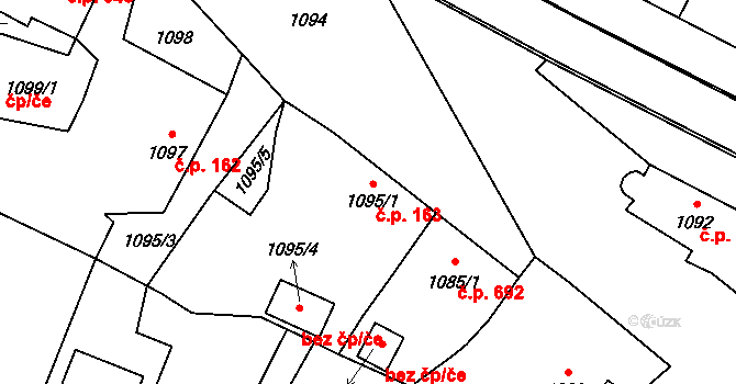 Loštice 163 na parcele st. 1095/1 v KÚ Loštice, Katastrální mapa