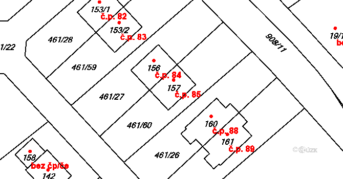 Mokrouše 85 na parcele st. 157 v KÚ Mokrouše, Katastrální mapa