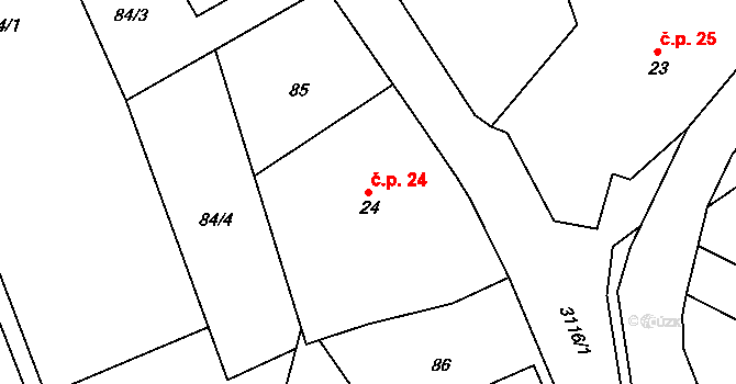 Lukavec 24, Fulnek na parcele st. 24 v KÚ Lukavec u Bílovce, Katastrální mapa