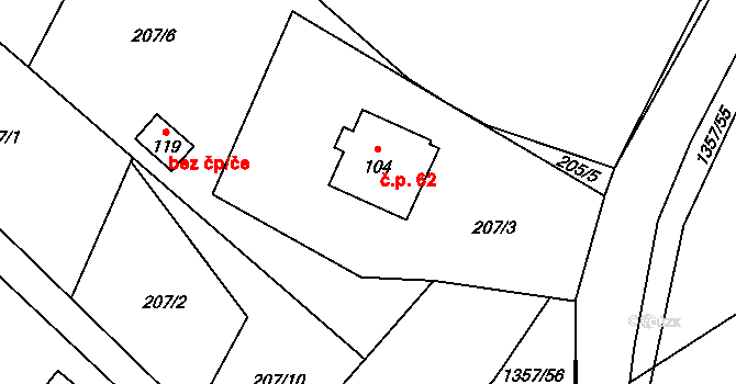 Tošovice 62, Odry na parcele st. 104 v KÚ Tošovice, Katastrální mapa