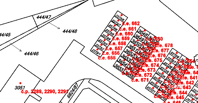 Žatec 655 na parcele st. 2373/1 v KÚ Žatec, Katastrální mapa