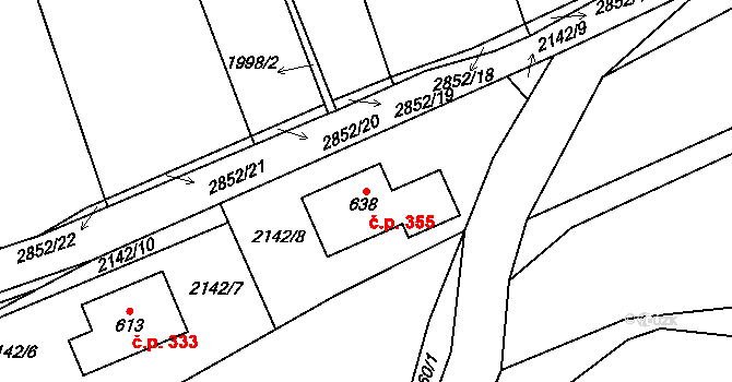 Ledce 355 na parcele st. 638 v KÚ Ledce u Plzně, Katastrální mapa
