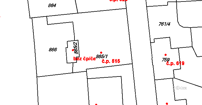 Dobruška 515 na parcele st. 865/1 v KÚ Dobruška, Katastrální mapa