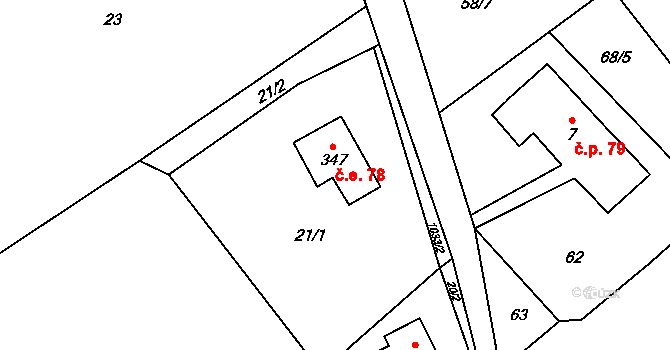 Souvrať 78, Mostek na parcele st. 347 v KÚ Souvrať, Katastrální mapa