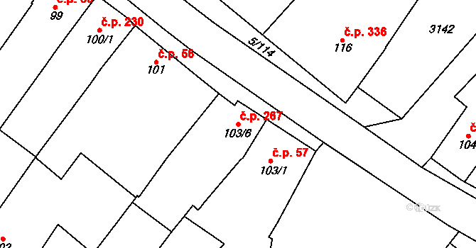 Popice 267 na parcele st. 103/6 v KÚ Popice, Katastrální mapa