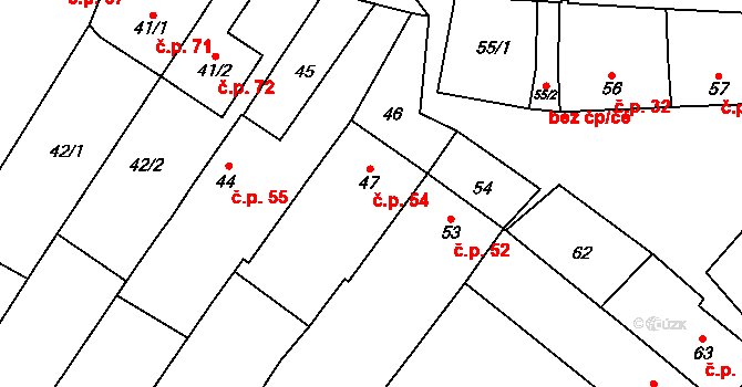 Lutotín 54, Bílovice-Lutotín na parcele st. 47 v KÚ Lutotín, Katastrální mapa
