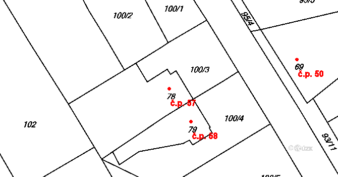 Hrdibořice 57 na parcele st. 78 v KÚ Hrdibořice, Katastrální mapa