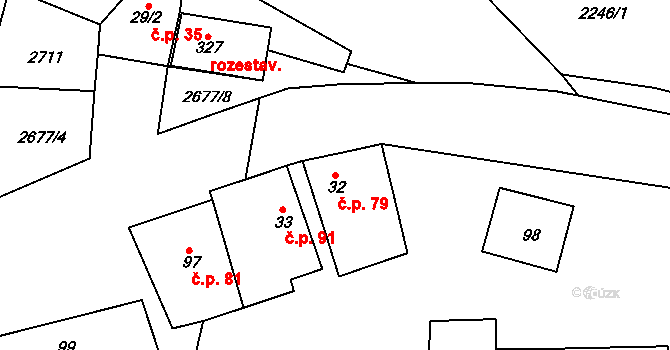 Skalice 79 na parcele st. 32 v KÚ Skalice u Znojma, Katastrální mapa