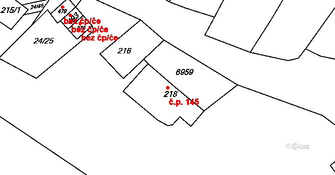 Vémyslice 145 na parcele st. 218 v KÚ Vémyslice, Katastrální mapa