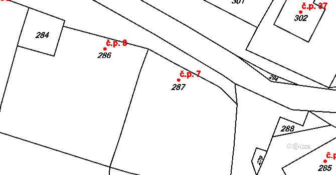 Hradčany 7 na parcele st. 287/1 v KÚ Hradčany na Moravě, Katastrální mapa