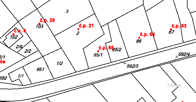 Lazníky 65 na parcele st. 65/1 v KÚ Lazníky, Katastrální mapa