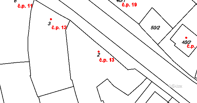 Kanovsko 13, Vlkoš na parcele st. 2 v KÚ Kanovsko, Katastrální mapa