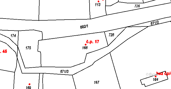 Přerov XIII-Penčice 17, Přerov na parcele st. 166 v KÚ Penčičky, Katastrální mapa