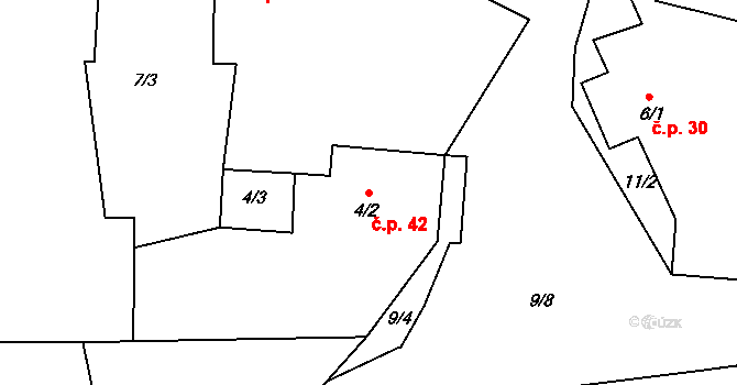 Chrást 42, Křesetice na parcele st. 4/2 v KÚ Chrást u Křesetic, Katastrální mapa