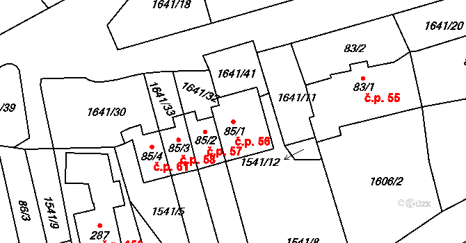 Stanovice 56 na parcele st. 85/1 v KÚ Stanovice, Katastrální mapa
