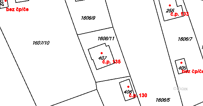 Alšovice 135, Pěnčín na parcele st. 407 v KÚ Alšovice, Katastrální mapa